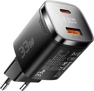 Мережевий зарядний пристрій для ESSAGER Gamet 33W GaN Digital Display A+C Black (ECT33W-GMB01-Z)