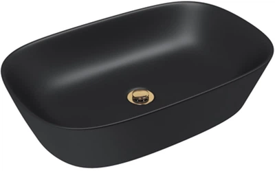 Раковина Helmken 39360001 60 см черная + сифон + донный клапан Click-Clack золотистый