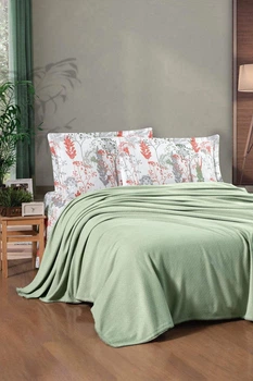 Комплект постельного белья с пледом Kristal Ranforse 200×230 см Breeze Haki