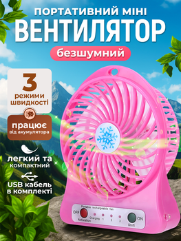 Настільний міні вентилятор портативний домашній Mini Fan usb рожевий мобільний акумуляторний 3 режими вентилятора для дому та подорожей вентилятори від юсб повербанка ноутбука