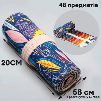 Пенал-рулон тканинний для олівців Monet на зав'язках 48 шт Fish синій (C48TF3284)