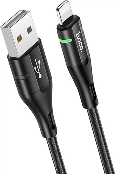 Кабель Hoco U93 USB to iP 2.4A, nylon, aluminum connectors, light indicator 1.2 м Black (6931474732132)
