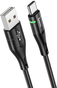 Кабель Hoco U93 USB to Type-C 3A, nylon, aluminum connectors, light indicator 1.2 м Black (6931474732170)
