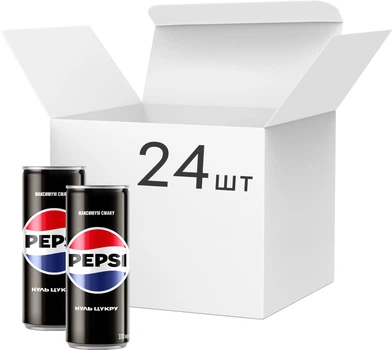 Упаковка безалкогольного напою Pepsi нуль цукру сильногазованого 0.33 л х 24 банки (4823063129077)
