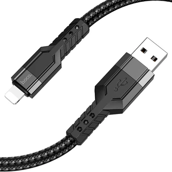 Кабель Hoco U110 USB to iP 2.4A, nylon, aluminum connectors 1.2 м Black (6931474770561)