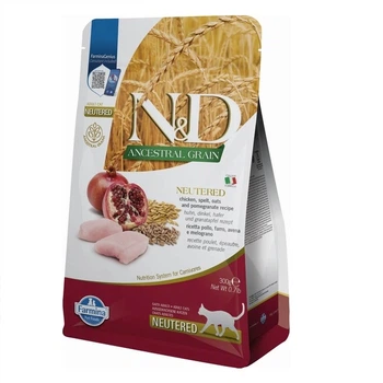 Фармина сухой корм для стерилизованных кошек N&D LOW GRAIN NEUTERED CHICKEN ADULT с курицей и гранатом 300 г