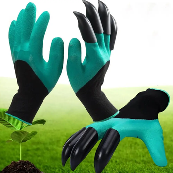 Рукавички граблі садові з кігтями для розпушування GARDEN GLOVE / З пластиковими наконечниками (L)