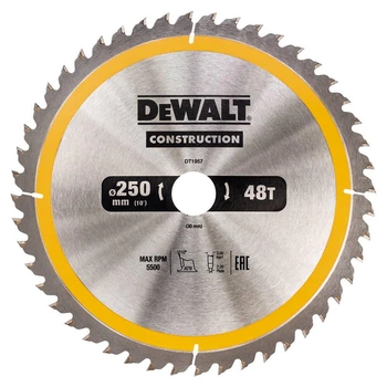 Диск пильний DeWALT CONSTRUCTION, 250х30 мм, 48z (ATB) + 10 град (DT1957)