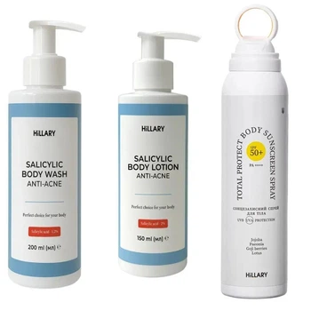 Комплекс для тіла проти висипань і сонячного пошкодження SPF СПФ 50+ Hillary Body Care Set for Acne-Prone Skin & Sun ProtectionK2-11-552