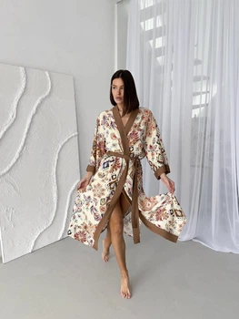 Женский халат кимоно длинный Boho Chic, карамель S/M