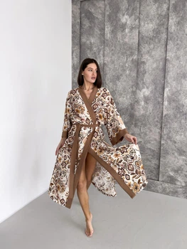 Халат кімоно довгий Boho Chic коричневий M