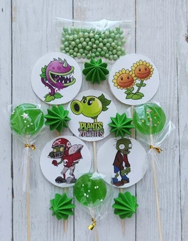 Набор топперов сахарных для торта на мастике Plants vs Zombies 5 шт с декором