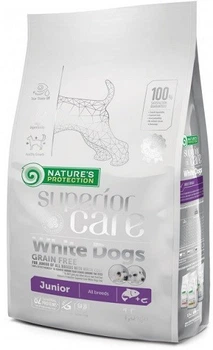 Сухий беззерновий корм Natures protection White Dogs Grain Free Junior All Breeds для цуценят всіх порід з білим забарвленням шерсті 1.5кг