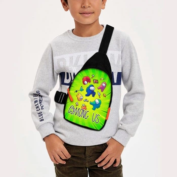 Сумка слінг через плече дитяча Among Us 29х17см з принтом для хлопчика (0518)