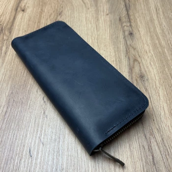 Кошелек на круговой молнии из натуральной кожи цвет Синий (b013-5)