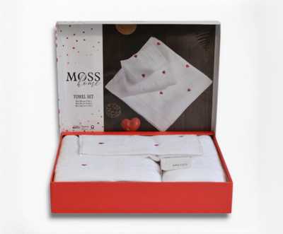 Подарочный набор полотенец Moss с вышивкой – 3 шт (30x50, 50x90, 70x140 см) – Плотность 500 г/м² Kalpli