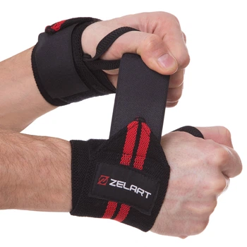 Бинты кистевые для жима STRENGTH WRIST WRAPS Zelart SB-167070 Черный-красный