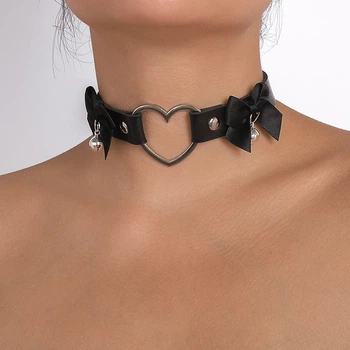 Жіночий чокер з сердечком та бантиками в готичному стилі Honey Fashion Accessories чорний (16-46)