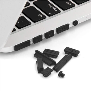 Силіконові заглушки для роз'ємів ноутбука та комп'ютера Silicone Anti Dust Stopper Black 16 штук
