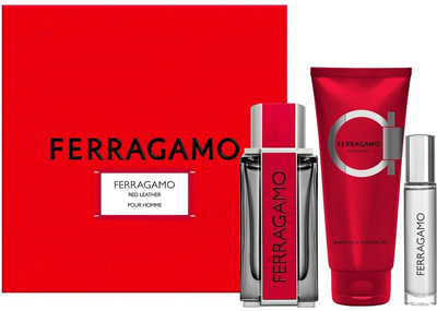 Zestaw męski Salvatore Ferragamo Red Leather Woda perfumowana 100 ml + Żel pod prysznic 100 ml + Miniaturka Woda perfumowana 10 ml (8052464896332)