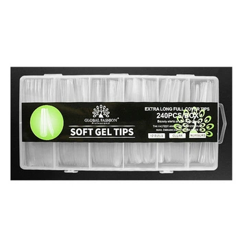 Типсы гелевые для наращивания ногтей Global Fashion Soft Gel Tips Extra Long Full Cover Tips 240 шт балерина