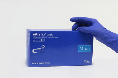 Перчатки нестерильные синие нитриловые одноразовые для мастеров маникюра NITRYLEX BASIC S