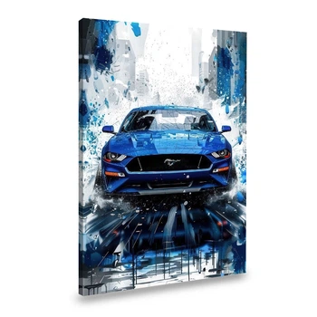 Картина на холсте Синий автомобиль Mustang 120x80 см (129ML_XL)