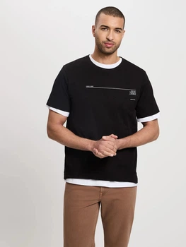Футболка бавовняна довга чоловіча Cross Jeans 16060-020 XL Чорна (8697319728408)