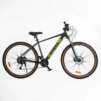 Велосипед Спортивний 29 дюймів Corso Enigma NG-078 обладнання Shimano алюмінієва рама 21 дюйм 27 швидкостей. Black and Green (173067)