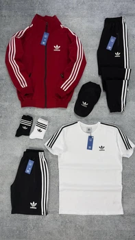 Комплект 7 в 1 Adidas кофта штани футболка шорти кепка носки 2 парі XL червоний