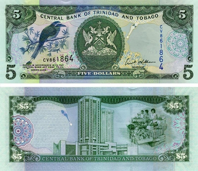 Банкнота Тринідад і Тобаго 5 доларів 2006 UNC Птах (P47)
