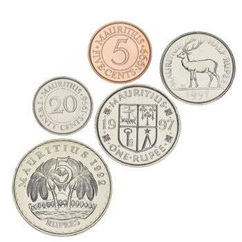 Набор монет Маврикий набор из 5 монет 1992-1999 UNC 5, 20, 50 центов, 1, 5 рупии