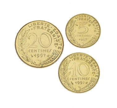 Набор монет Франция набор из 3 монет 1997-1998 UNC 5, 10, 20 сантимов
