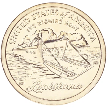 Монета США 1 доллар 2023 UNC D Американские инновации - Лодка Хиггинса (Луизиана)