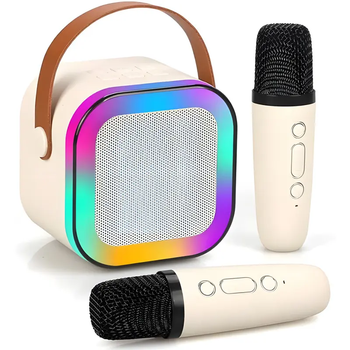 Набор для караоке Magic Karaoke K12 с Bluetooth-колонкой и 2 микрофонами с подсветкой RGB, Бежевый