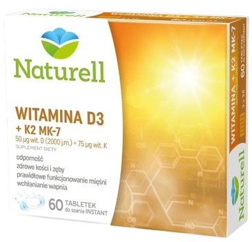 Дієтична добавка Naturell Вітамін D3 + К2 МК-7 60 таблеток для смоктання (5907377136927)