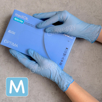Перчатки нитриловые голубого цвета Mediok Optima размер M, 100 шт