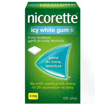 Нікотинова жувальна гумка зимова мята Нікоретте, Nicorette Icy white gum, 4mg/105 шт