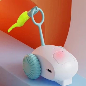 Іграшка мишка для котів рухома машинка з пір'ям Drift Pet Toy Car EG-611 Бірюзова