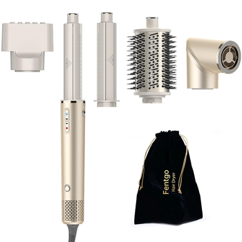 Професійний Multi Styler 5-в-1 Fentgo TD-2301, Потужний - 1400 Вт, Висока швидкість - 110 000 об/хв, Фен-щітка для швидкого укладання та об'єму, Золотий