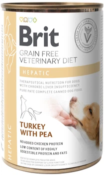 Влажный беззерновой корм Brit Veterinary Diet Hepatic для собак при заболеваниях печени, индейка и горох 400 г (8595602536030)A