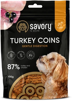 Ласощі для собак Джерки Savory Puppy Coins With Turkey монетки для цуценят з індичкою 100 г (4820261921090)A