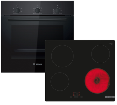 Комплект Bosch Духовой шкаф HBF011BA1T + Электрическая варочная поверхность PKE611BA2E