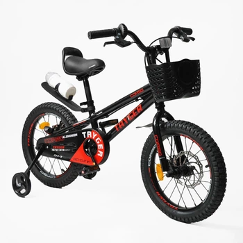 Дитячий двоколісний велосипед TAYGER 16" CORSO TG-15044 алюмінієва рама дискові гальма додаткові колеса кошик бутілочка