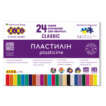 Пластилин восковой Zibi Classic 480 г, 24 цвета, ZB.6236