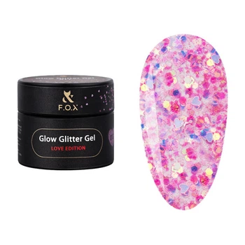 Глиттерный гель F.O.X Glow Glitter Gel Love Edition 012 микс голографических сердец. звездочек и шестиугольников с переливом в отт