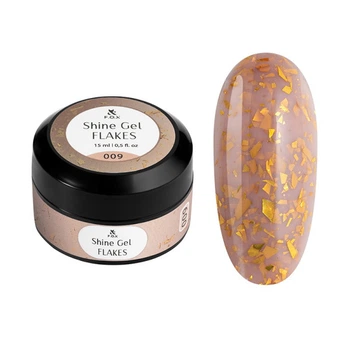 Гель F.O.X Shine Gel Flakes 009 для укрепления ногтей нежный молочно-розовый с серебряной поталью 15 мл