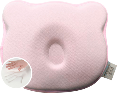 Ортопедична подушка Papaella BabyComfort 27x22x3 см з ефектом пам'яті у формі ведмедика Рожева (4820227288724)