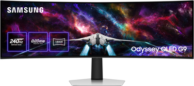 Монітор 49" Samsung Odyssey OLED G9 G93SC (LS49CG930SIXCI) Dual QHD Quantum Dot OLED / Curved 1800R / 240 Гц / 0,03 мс / 10-Bit / HDR True Black 400 / FreeSync Premium Pro / G-SYNC Compatible