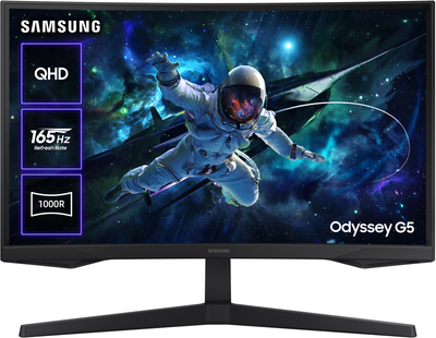 Монітор 27" Samsung Odyssey G5 S27CG550 Black (LS27CG550EIXCI) -- QHD 2K / VA 1000R / 165Hz / 1ms / HDR10 / FreeSync Premium / Low Input Lag / Black Equalizer